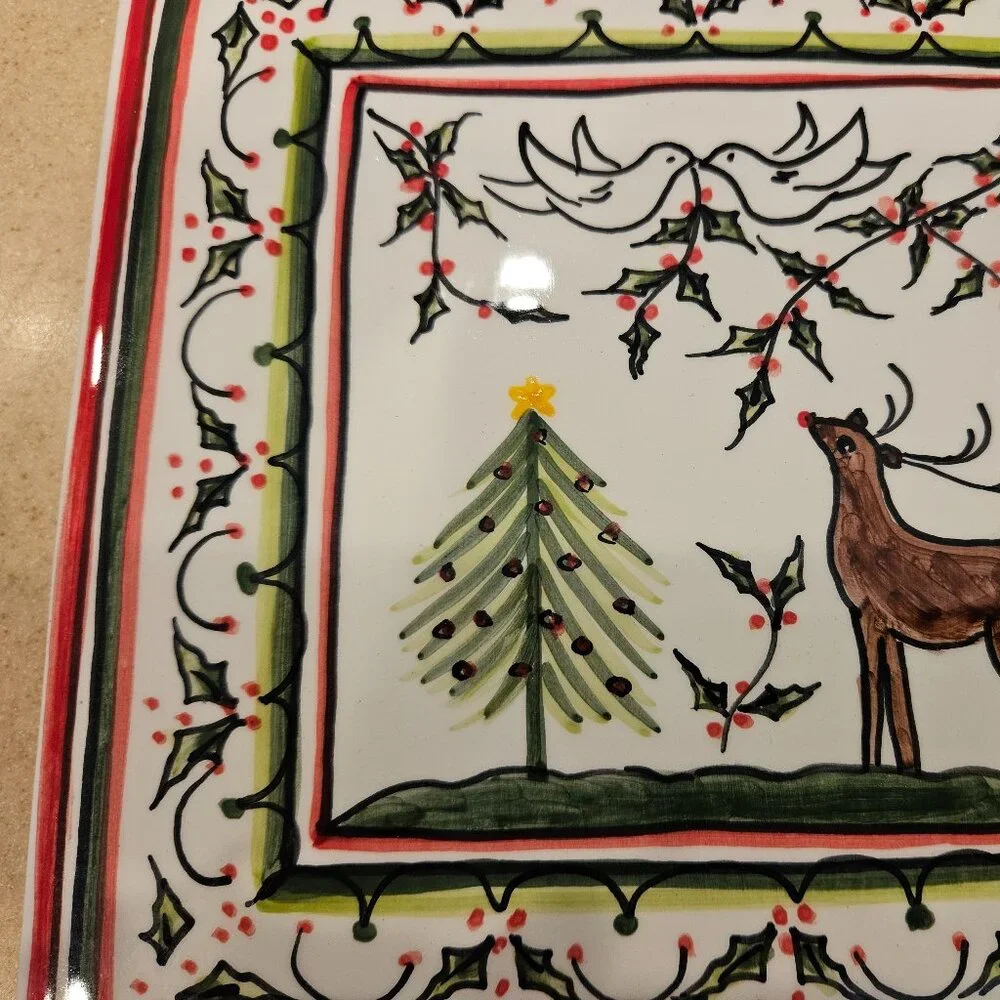 PAVOES CHRISTMAS REINDEER PORTUGAL HANDPAINTED CERAMIC KITCHEN TRIVET HOT PLATE